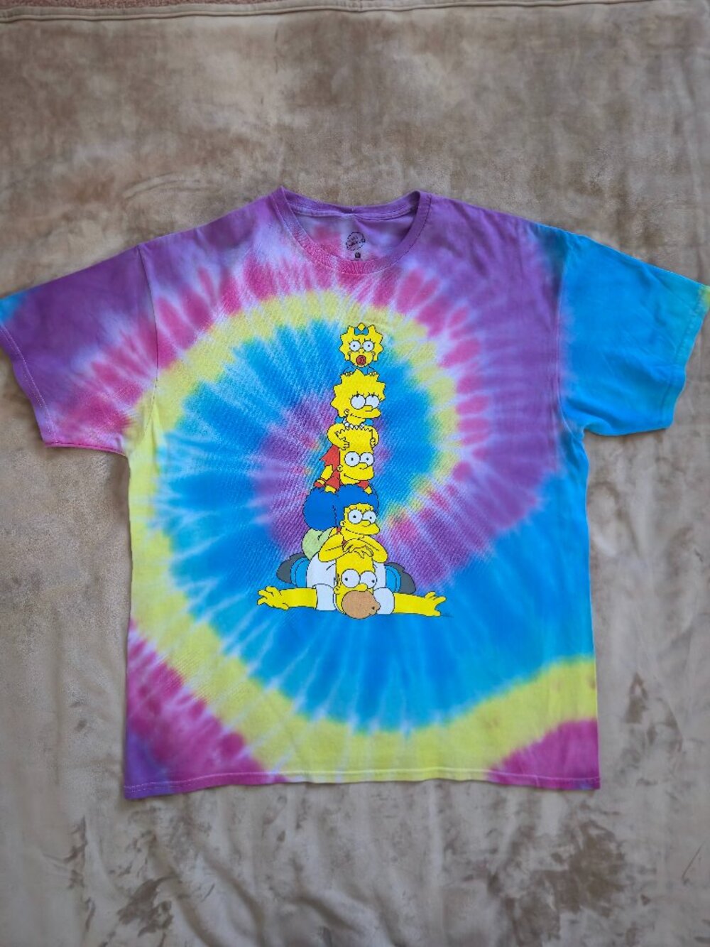 NWOT The Simpsons Family Totem Tie Dye Graphic T-Shirt Men's XL Mad Engine